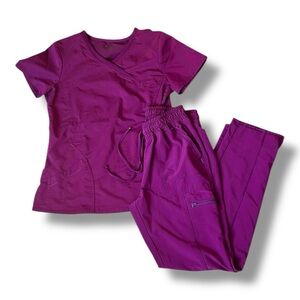 Lot of 2 Scrub Star Women's Mock Wrap Purple Scrub Top (XS) & Scrub Pants (Sm)
